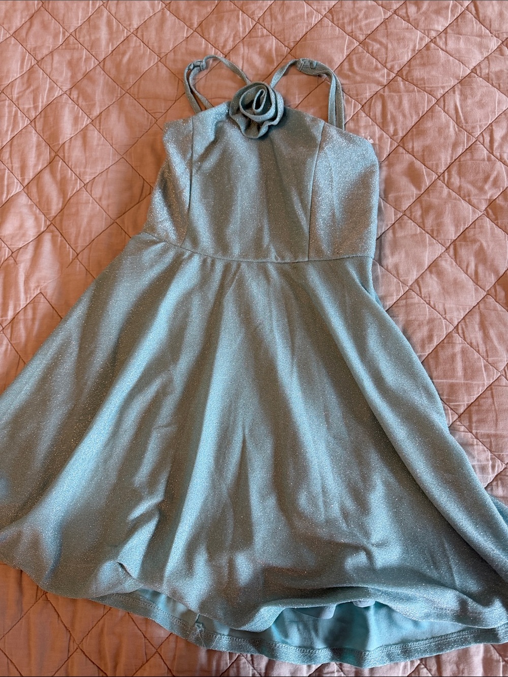 Sparkle Halter A-Line Dress in Light Blue